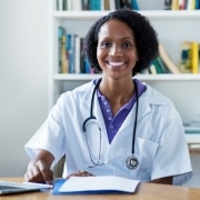 African-American nurse with a laptop