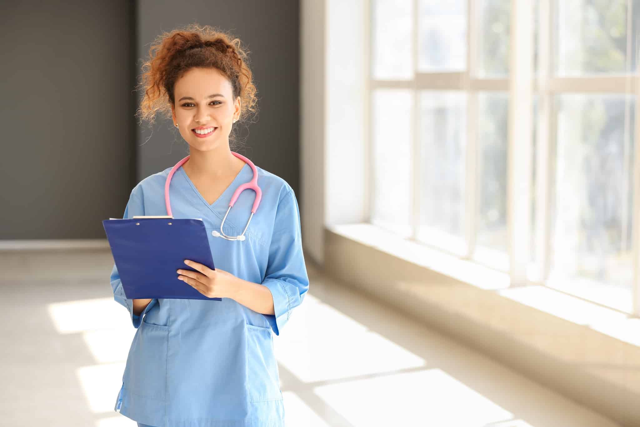 Young African-American nurse in a clinic