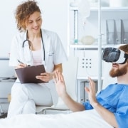Young trauma patient wearing virtual reality goggles