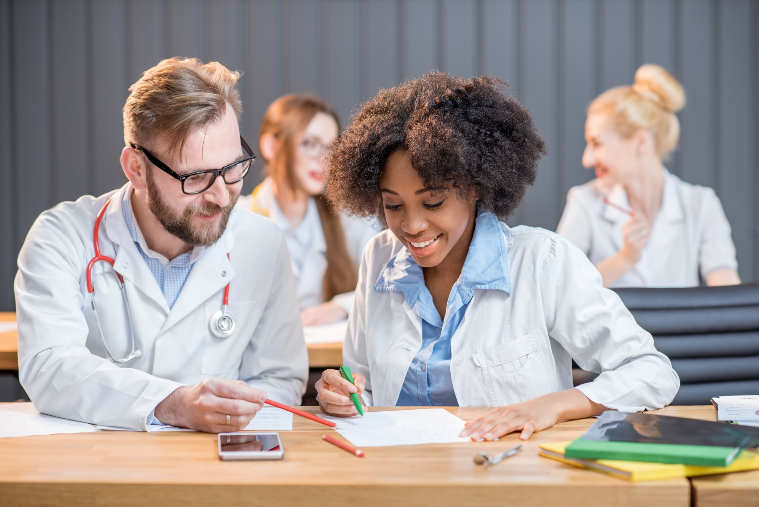 Group of medical students working together