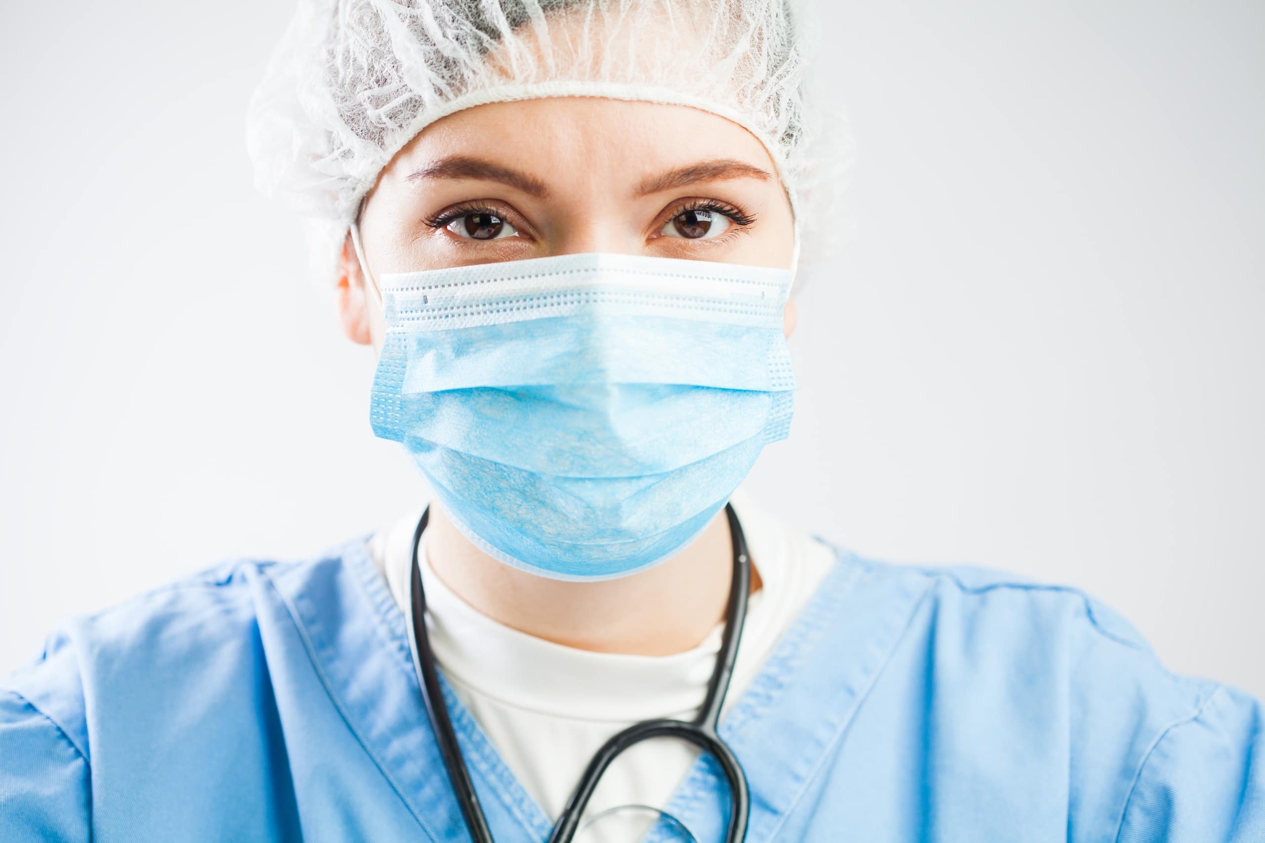 Close up of a nurse in protective gear
