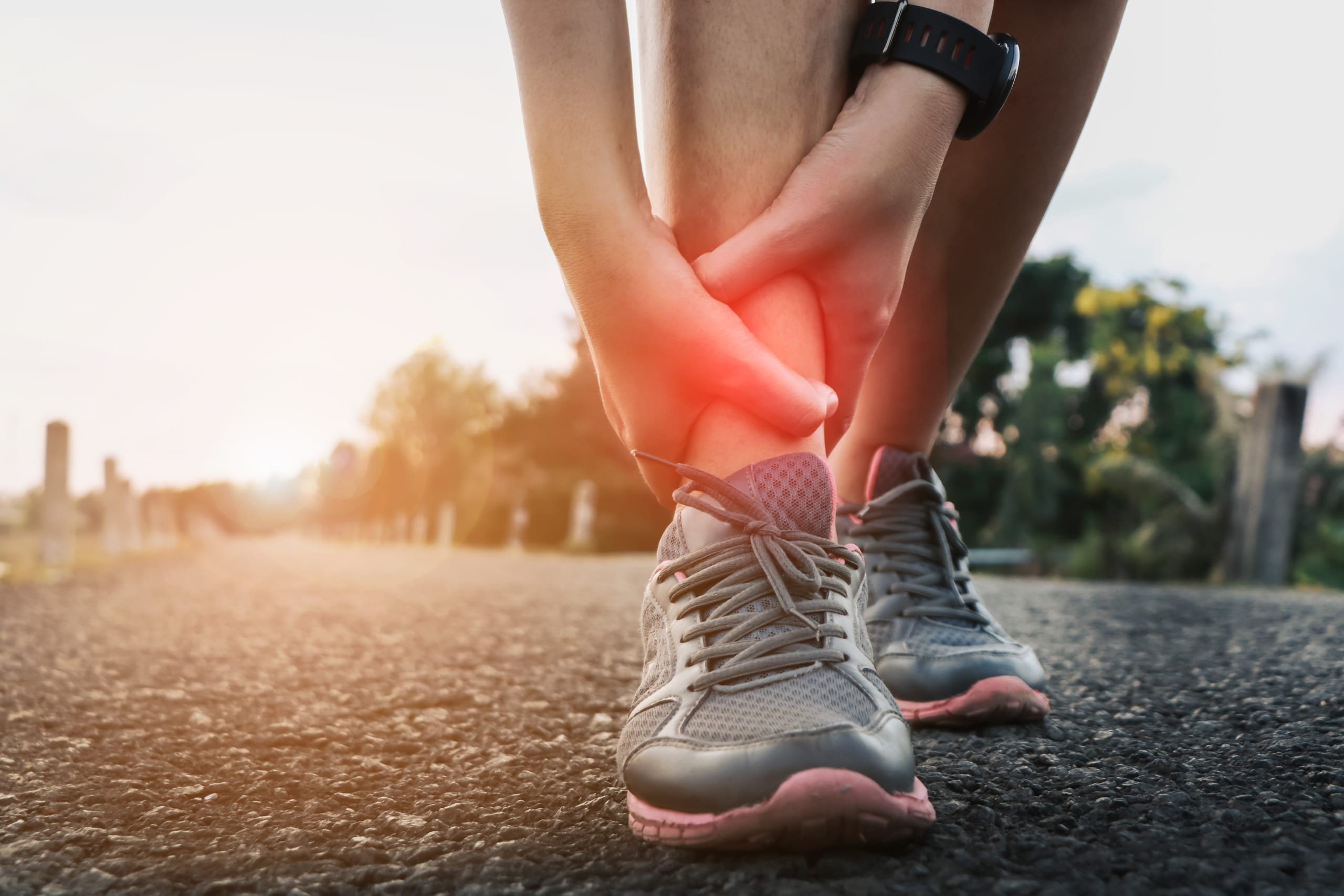 Close up of a man with an ankle sprain