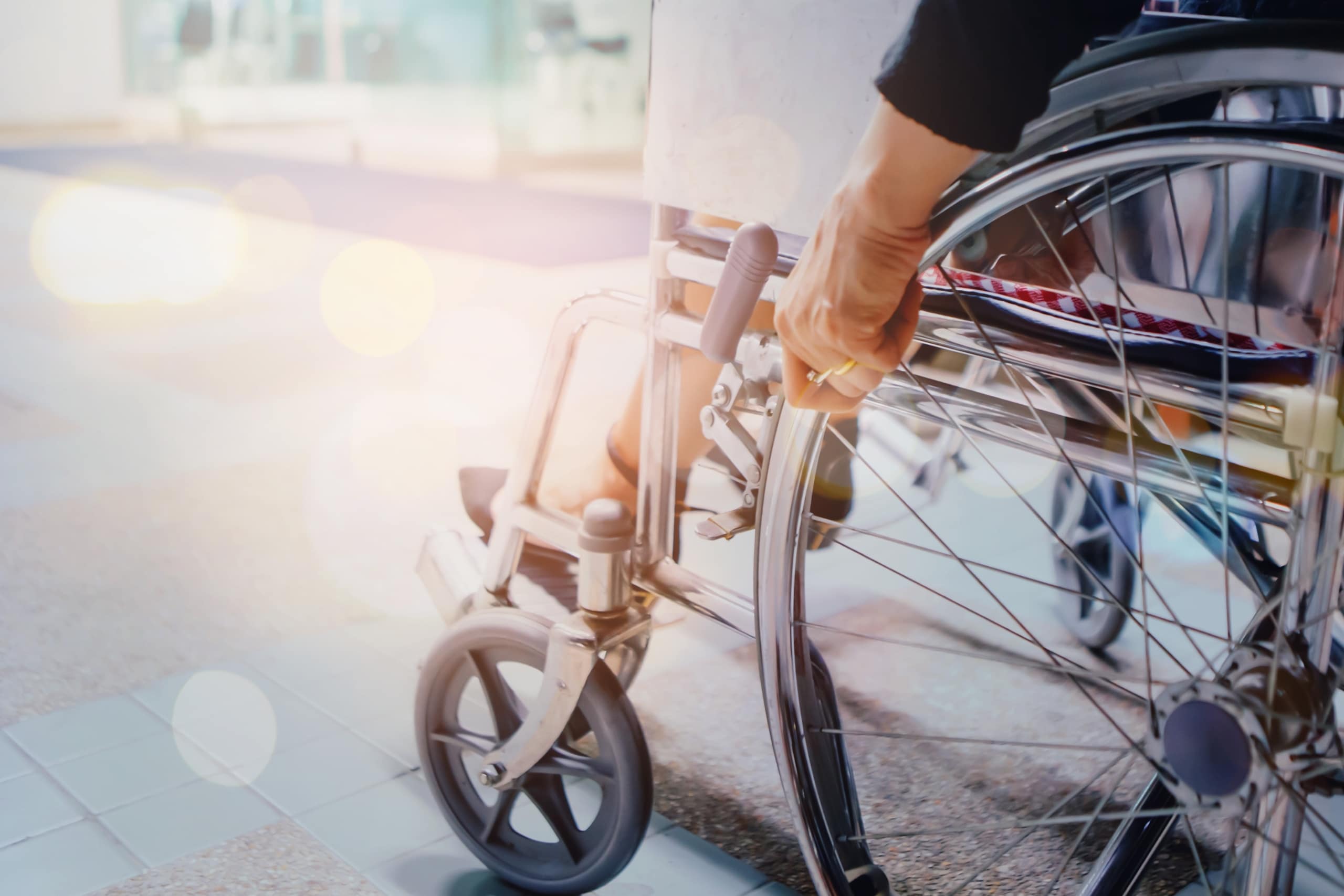 Close up of a woman in a wheelchair