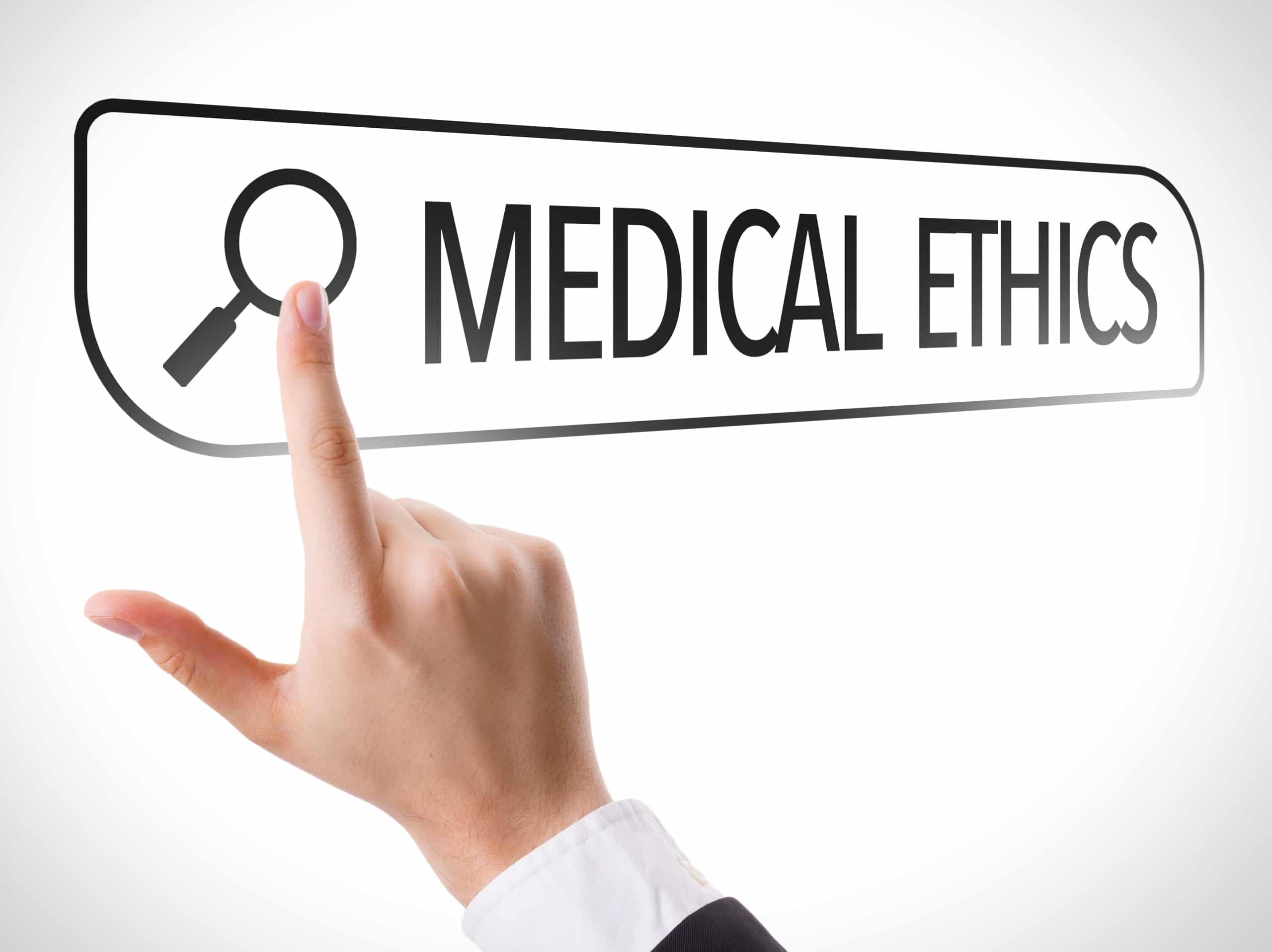 Close up of a hand using a search bar for medical ethics