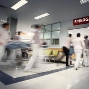 Blurred medical professionals in an emergency room